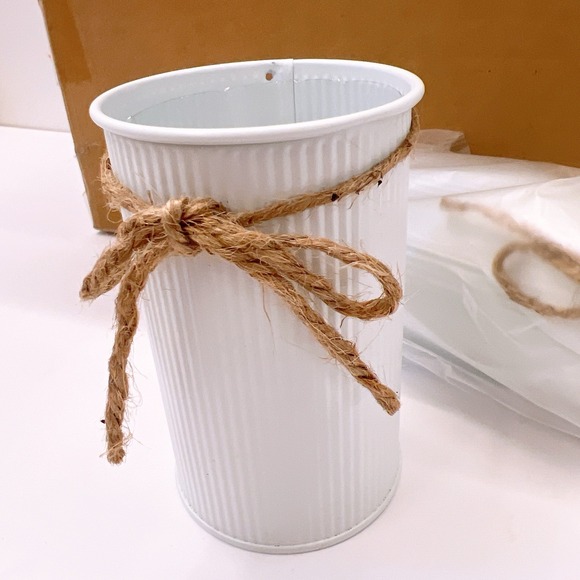 8 Farmhouse Vase Galvanized Metal 4.33 in Decor Vintage Flower Vase WEDDING NEW! - Picture 2 of 12